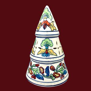 Hand Painted Tree Candle Luminary Ceramic Flower Floral Holiday Christmas Green